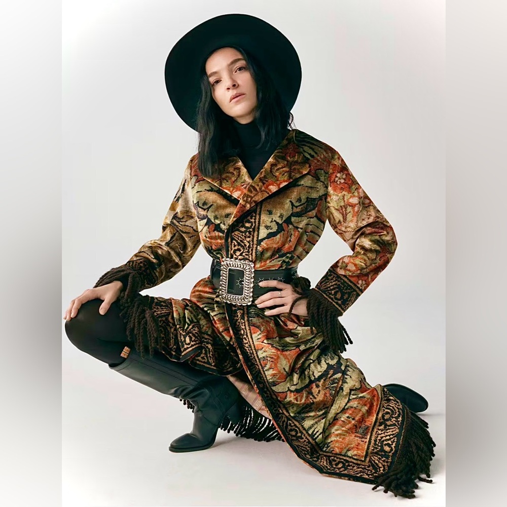 Etro Multicolor Floral Cape coat with Fringe - Picture 11 of 13